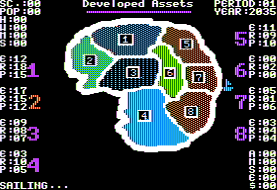 Zendar (Apple II) screenshot: Sailing to my New Island