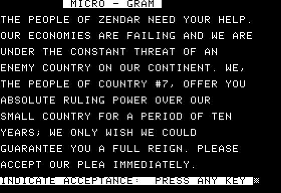 Zendar (Apple II) screenshot: Introduction