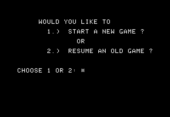 Zendar (Apple II) screenshot: Main Menu