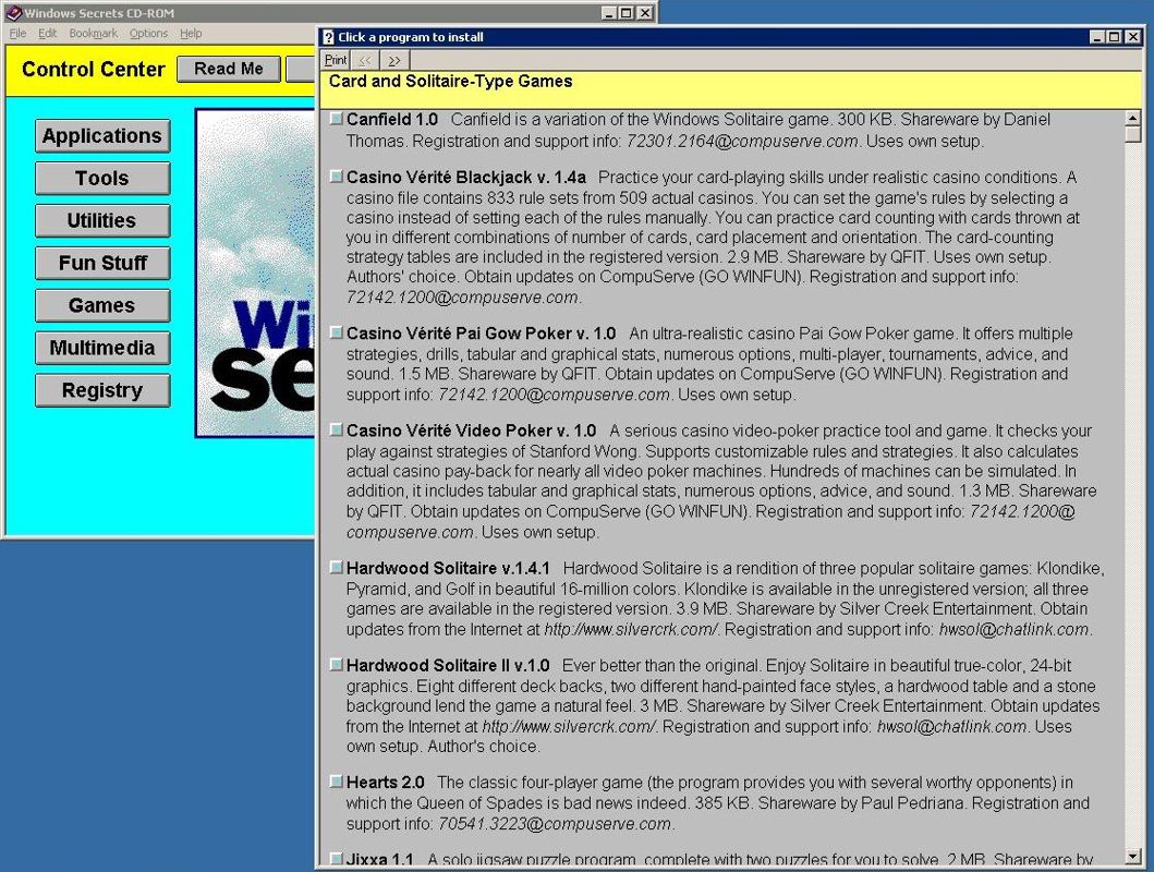 Windows 98 Secrets (Windows) screenshot: The programs in the Games / Card and Solitaire Games group