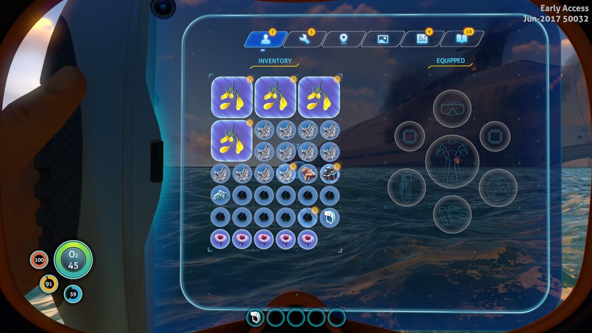 Subnautica (Windows) screenshot: New for this build, a nicer looking inventory (Early Access version - June 2017)!