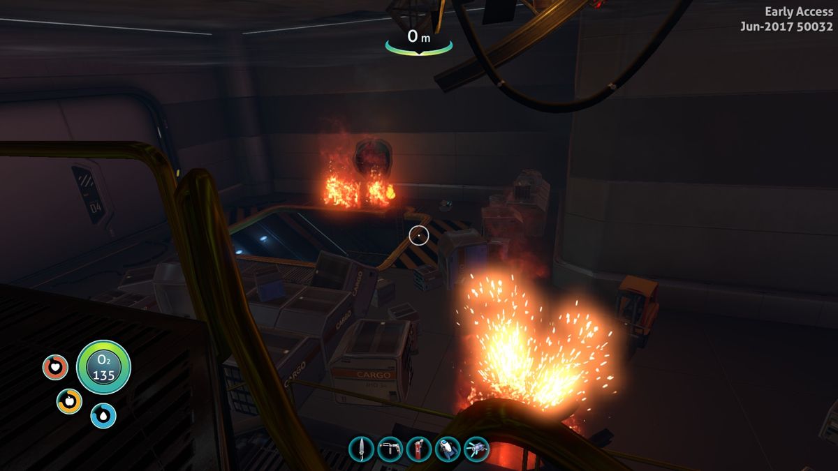 Subnautica (Windows) screenshot: Considering its leaking radiation like a sieve the interior of the Aurora is surprisingly intact (Early Access version - June 2017).