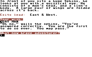 Jason of the Argonauts (Commodore 64) screenshot: You got past The Sphinx