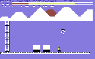 Mr. Frosty and the Killer Penguins (Commodore 64) screenshot: Watching part of a snowman being built