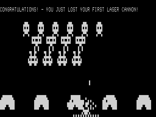 Alien Invasion (TRS-80) screenshot: I Took a Hit