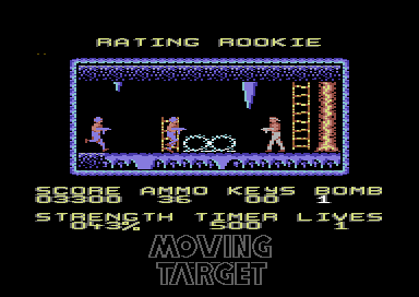 Moving Target (Commodore 64) screenshot: Razor wire and henchmen