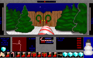 3D Xmas Adventure: Santa's Rescue (DOS) screenshot: A gate leading to Santa's castle.