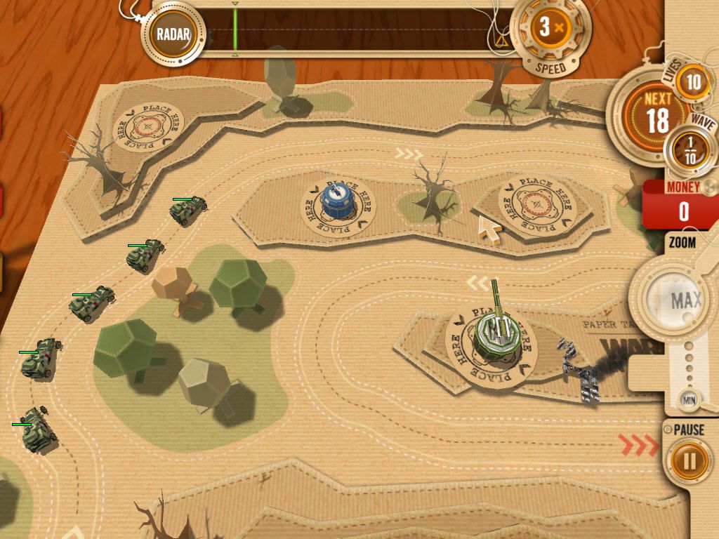 War in a Box: Paper Tanks (Windows) screenshot: Enemies form a line.