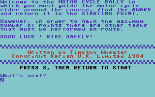 Motorcycle Crazy (Commodore 64) screenshot: Start screen