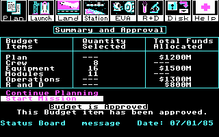 Project: Space Station (DOS) screenshot: You're Not Doing Anything Until NASA Approves Your Budget!