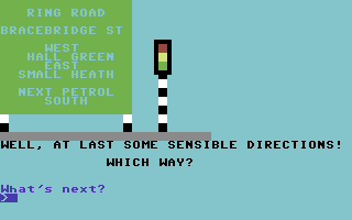Motorcycle Crazy (Commodore 64) screenshot: Which way now?