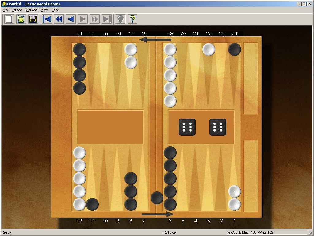 Microsoft Classic Board Games (Windows) screenshot: Backgammon