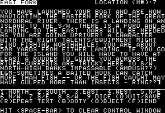 Game Master's Guide Adventure #1: Rai'Morth's Hollow (Apple II) screenshot: Heading on the River