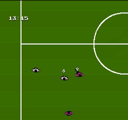 Exciting Soccer: Konami Cup (NES) screenshot: Some midfield action