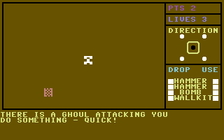 Lost in the Labyrinth (Commodore 64) screenshot: Being attacked