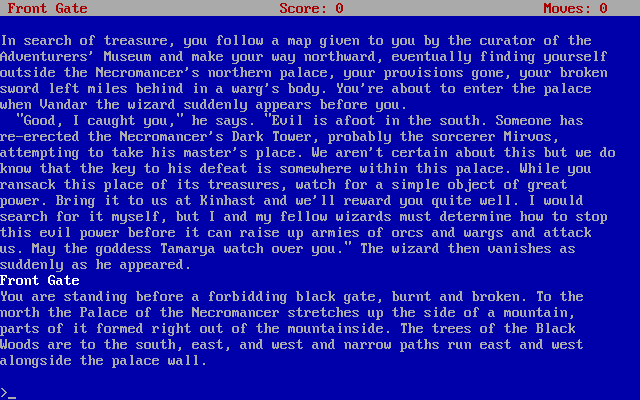 Legacy of the Necromancer: Part II - The Palace of the Necromancer (DOS) screenshot: Starting the game