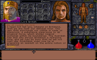 Ultima Underworld II: Labyrinth of Worlds (DOS) screenshot: Talkin' to Lord British. 'S up... dude