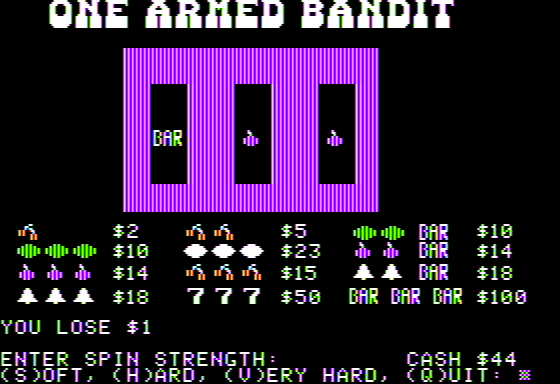 Championship Gambler (Apple II) screenshot: I Lose Again!