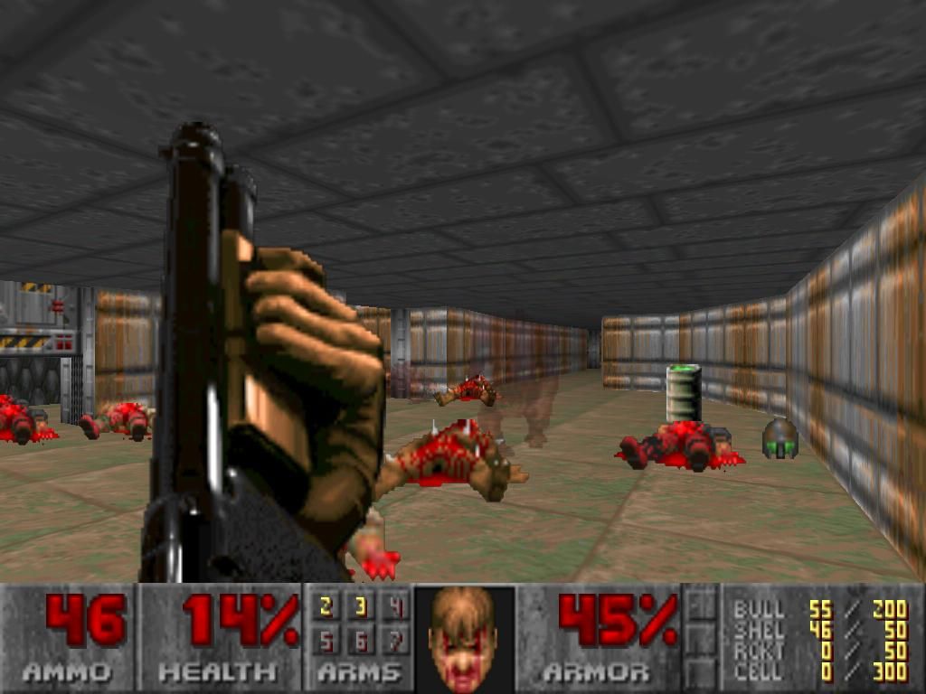 The Ultimate Doom (iPad) screenshot: Almost dead and here comes a Spectres (invisible) monster