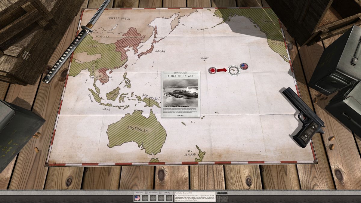 Order of Battle: U.S. Pacific (Windows) screenshot: U.S. Pacific campaign starts with the attack on Pearl Harbor
