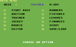 The National (Commodore 64) screenshot: Main Menu