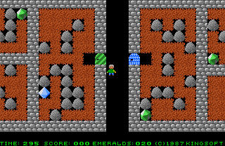 Emerald Mine (Amiga) screenshot: There are four kinds of doors, each one requiring its own key.