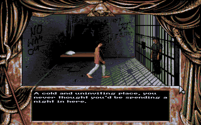 Dark Seed (Amiga) screenshot: In the prison after being arrested