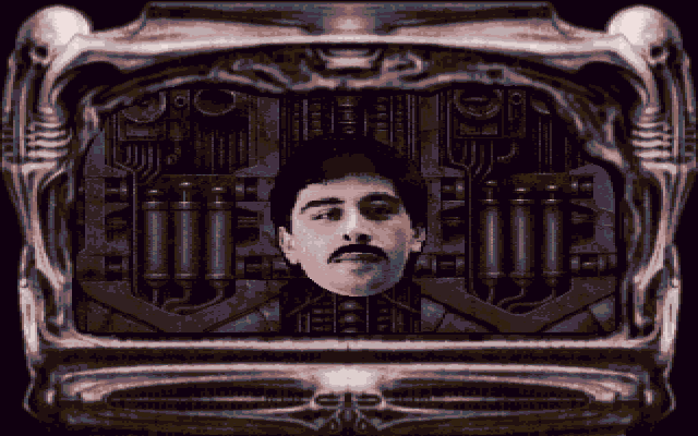 Dark Seed (Amiga) screenshot: 3rd day - A vision of Mike Dawson's head changing into the skull