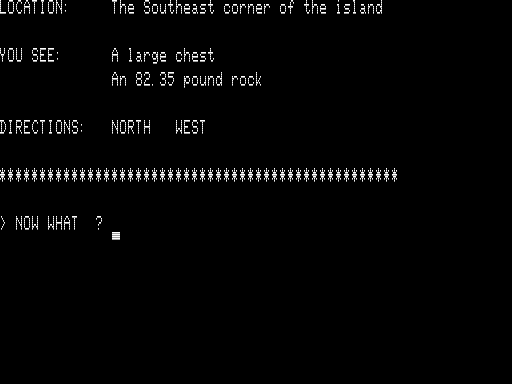 Island Adventure (TRS-80) screenshot: Starting by a Chest