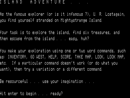 Island Adventure (TRS-80) screenshot: Title Screen