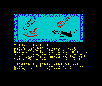 The Secret Diary of Adrian Mole Aged 13¾ (ZX Spectrum) screenshot: Private Eye magazine calls the Telegraph newspaper the Torygraph as well (as a dig at their Conservative views)