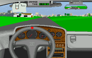 European Racers (DOS) screenshot: The Bugatti in Barcelona