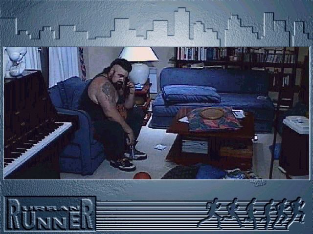 Urban Runner (Windows 3.x) screenshot: Max finds a thug in his apartment.