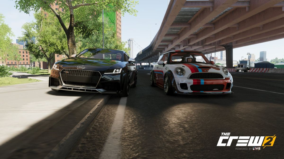 The Crew 2 (PlayStation 4) screenshot: Two players next to each other. (Photo Mode)