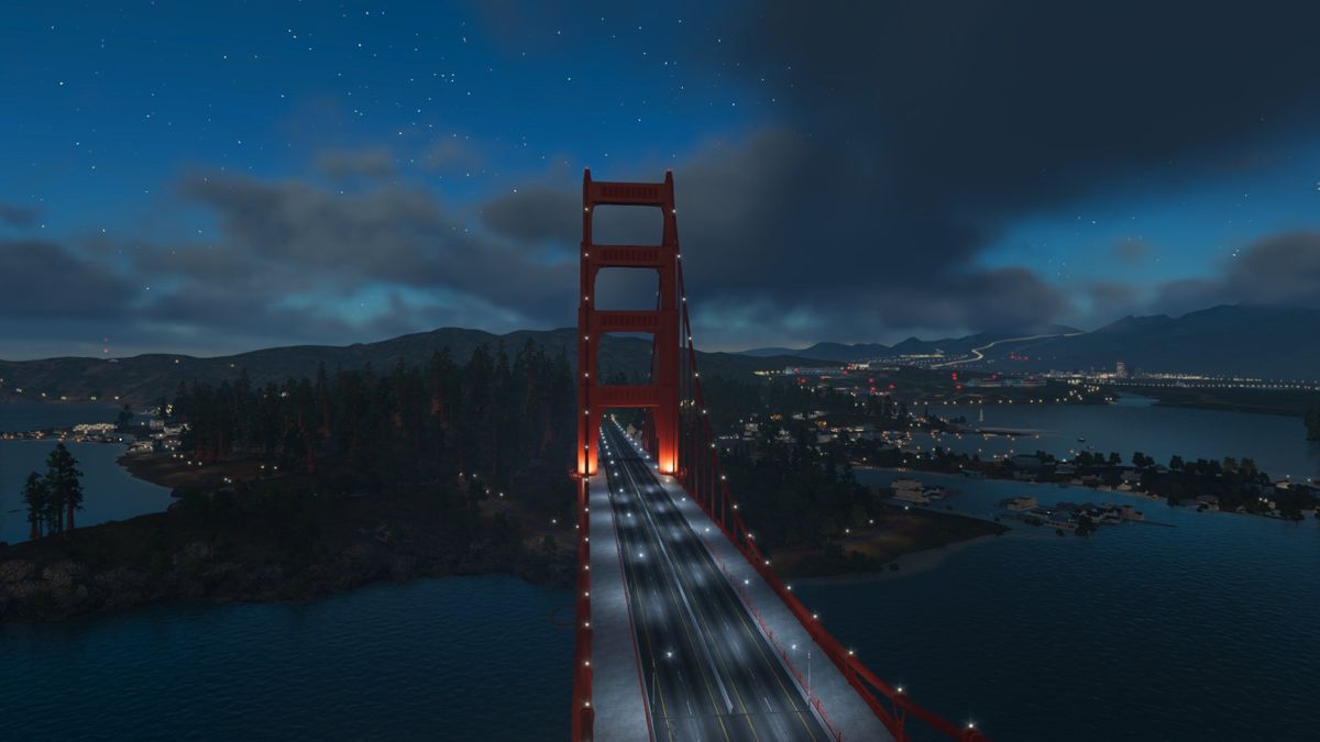 The Crew 2 (PlayStation 4) screenshot: An aerial view of the Golden Gate Bridge. (Photo Mode)