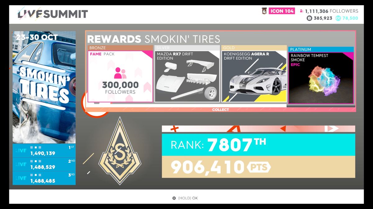 The Crew 2 (PlayStation 4) screenshot: Live Summit rewards collection screen. (In-game)