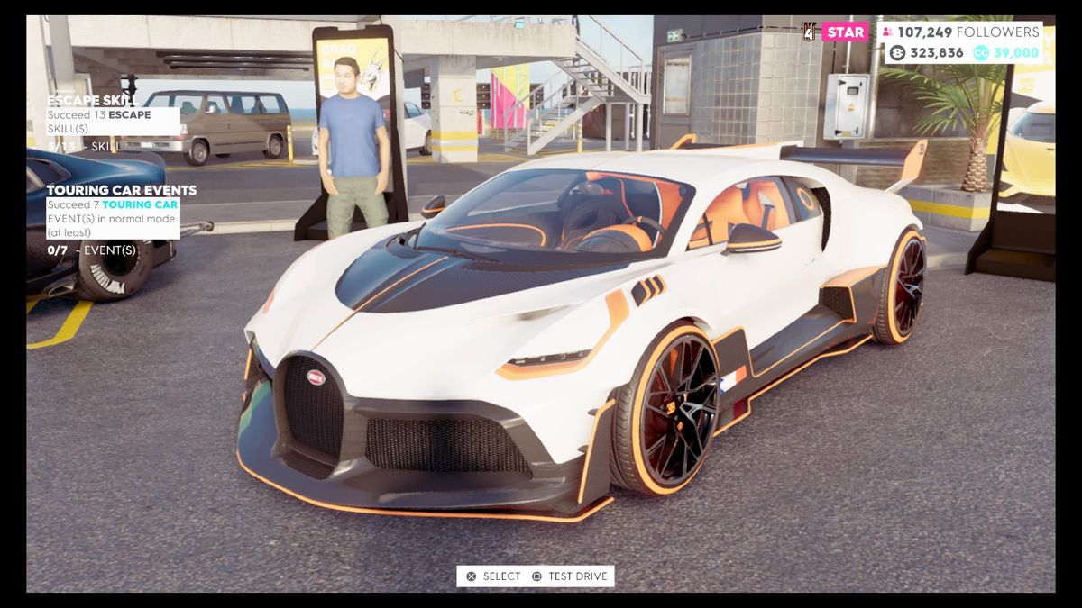 The Crew 2 (PlayStation 4) screenshot: A Bugatti Divo in the Street Racing HQ. (In-game)