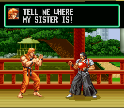 Art of Fighting (SNES) screenshot: TELL HIM, TODOH! [Yes, he's in Capcom Vs. SNK 2!]