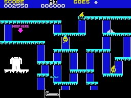 The Snowman (ZX Spectrum) screenshot: Don't run out of food or fall of a platform