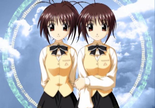 Futakoi Alternative: Koi to Shōjo to Machinegun (PlayStation 2) screenshot: Character introduction, Kaoruko and Sumireko twin sisters