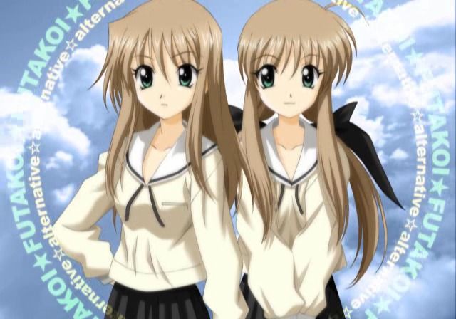 Futakoi Alternative: Koi to Shōjo to Machinegun (PlayStation 2) screenshot: Character introduction, Sara and Souju twin sisters