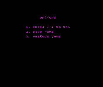 Tir Na Nog (ZX Spectrum) screenshot: Main Menu