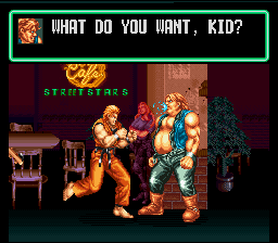 Art of Fighting (SNES) screenshot: Chewing bubble gum won't help you get respected, Jack...