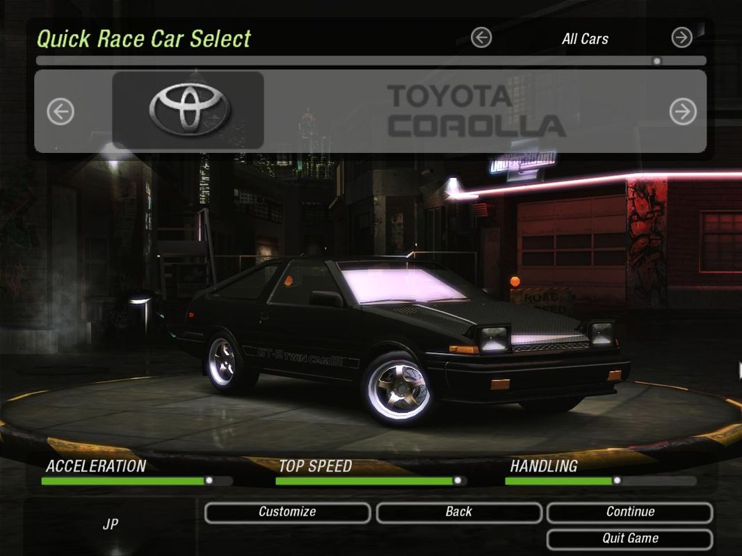 Need for Speed: Underground 2 (Windows) screenshot: AE86 with many performance mods