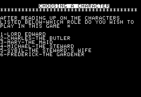 The Haunted Palace (Apple II) screenshot: Choosing your Character