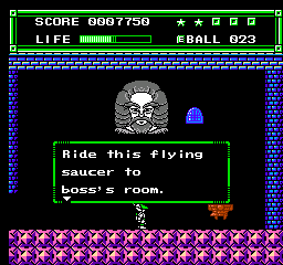 Xexyz (NES) screenshot: The image of King Xeu Star guides you to a boss.