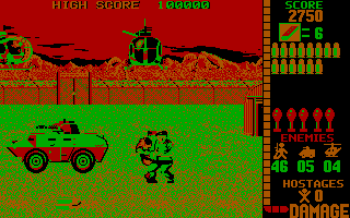 Operation Wolf (DOS) screenshot: As with some other Taito DOS ports, it's possible to switch the CGA palettes, here is one example