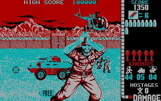 Operation Wolf (DOS) screenshot: Another game scene with alternative CGA colors