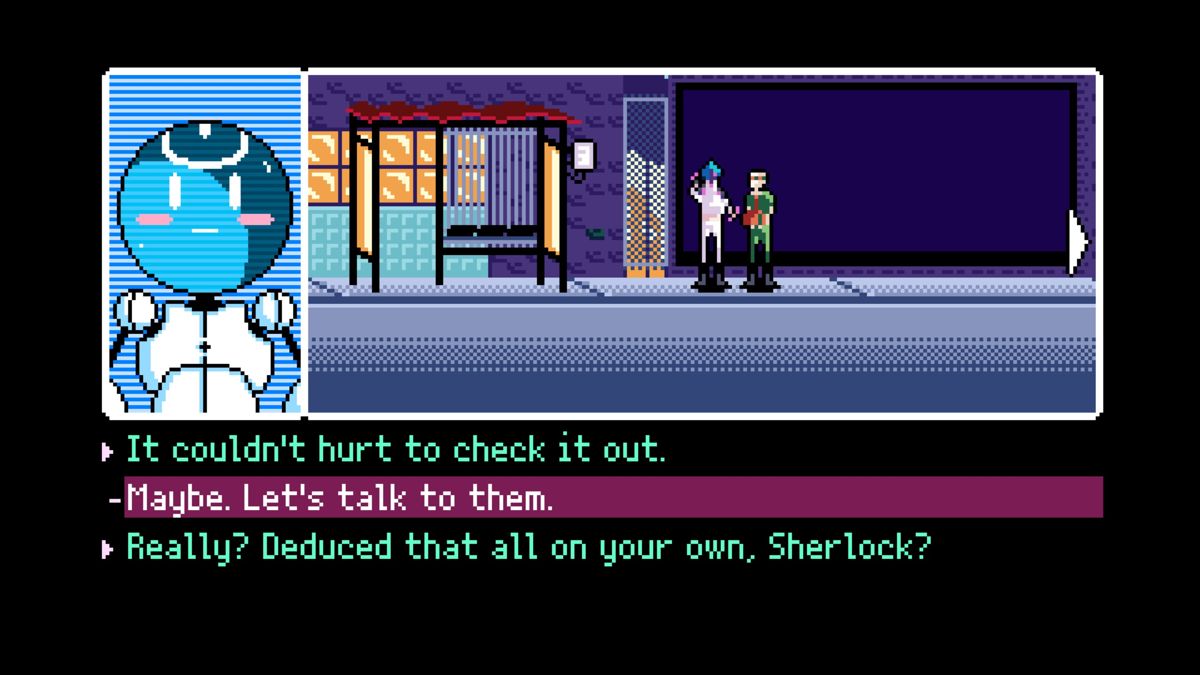 2064: Read Only Memories (Windows) screenshot: Dialogue has multiple options<br><br>Demo version