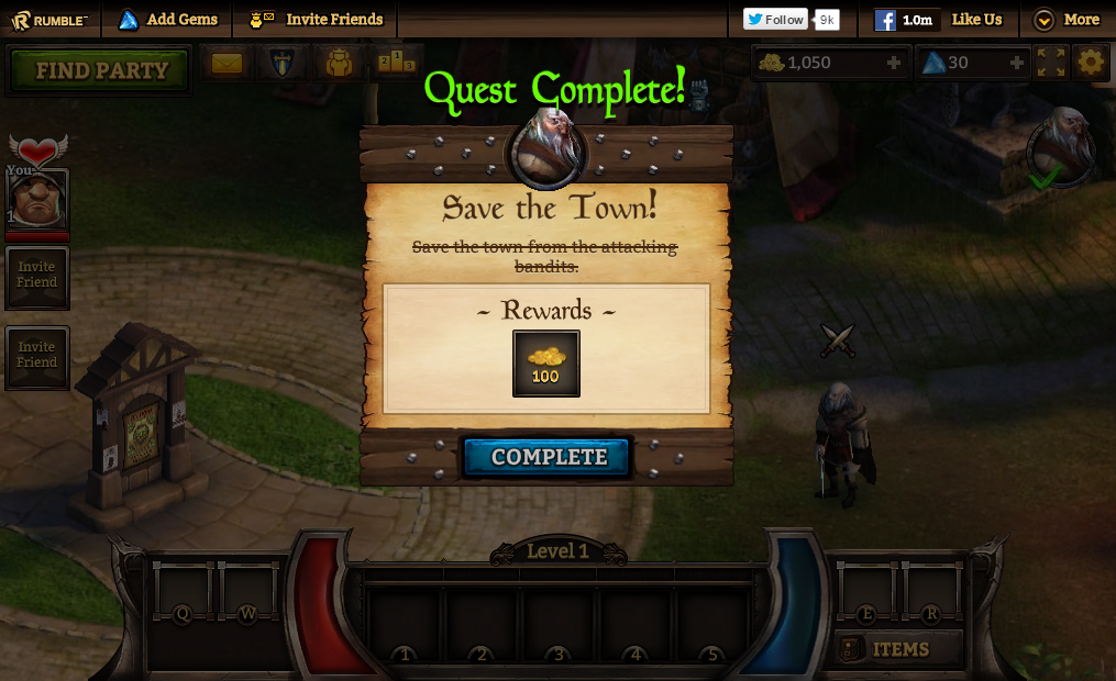 KingsRoad (Browser) screenshot: Quest complete